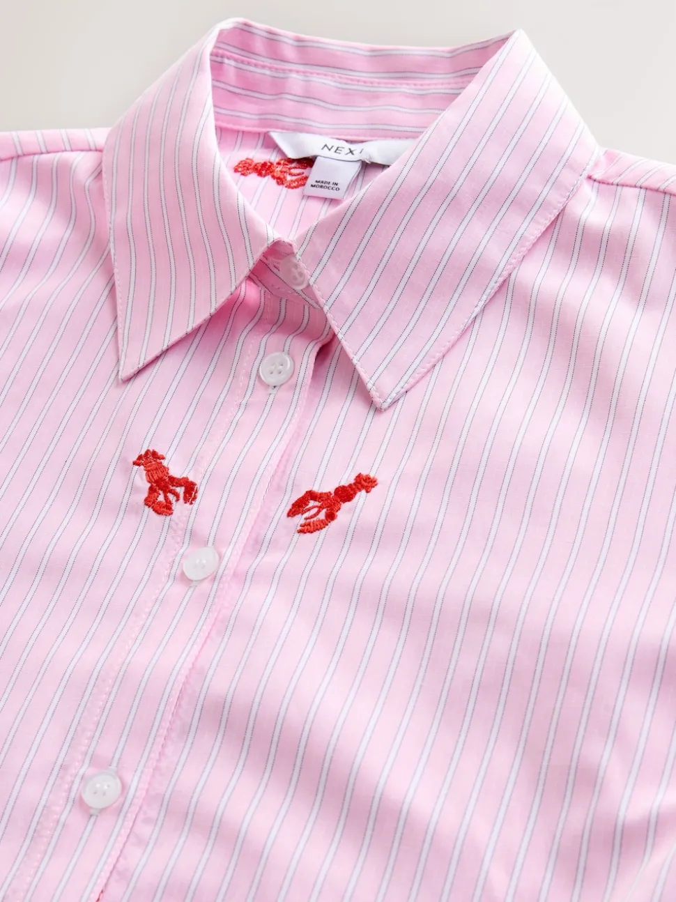 Pink/White Stripe Lobster Embroidered Long Sleeve Shirt