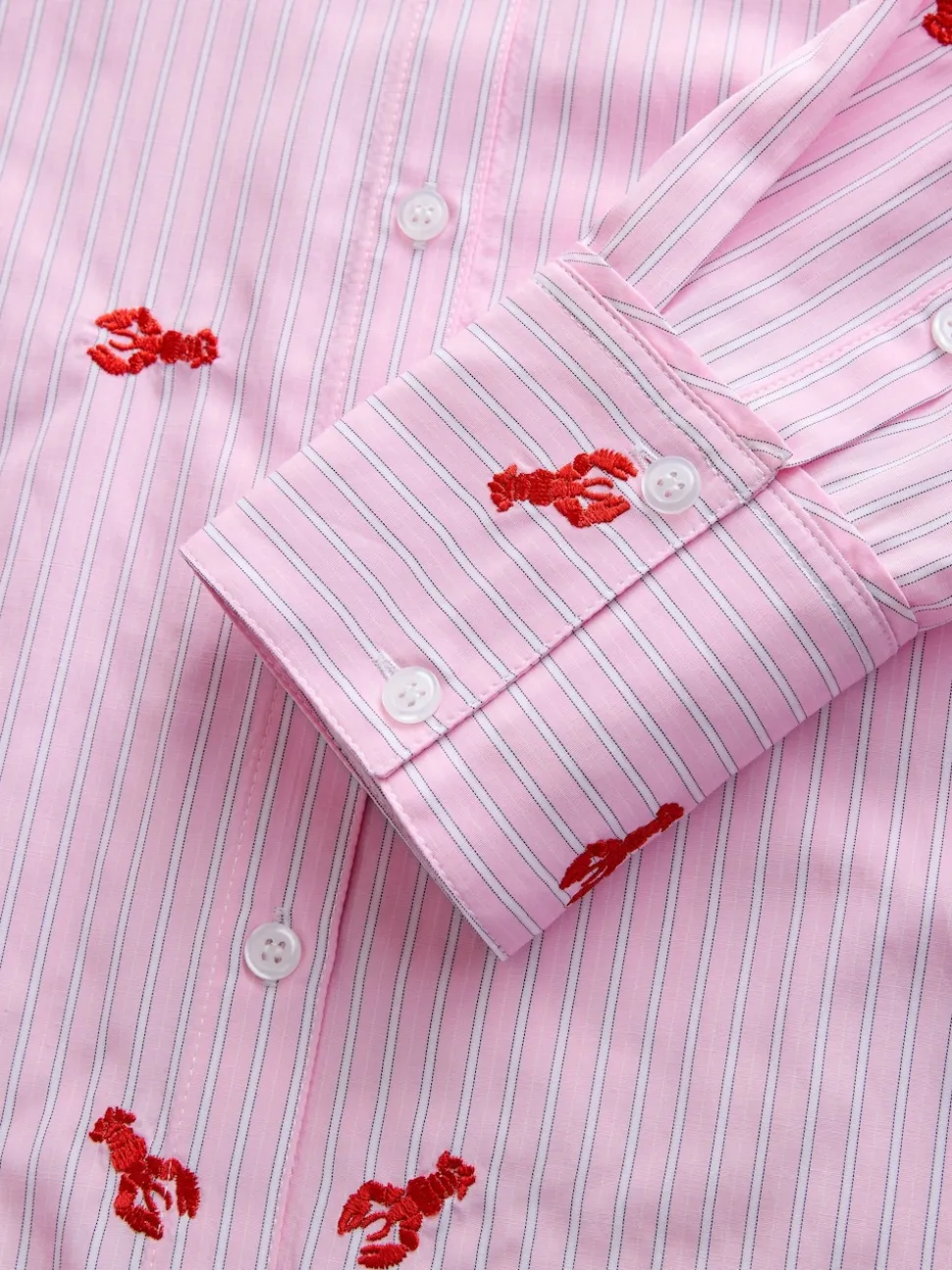 Pink/White Stripe Lobster Embroidered Long Sleeve Shirt