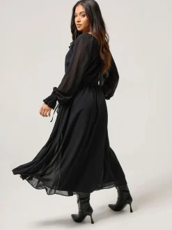 PixieGirl Petite Black Frill Tie Waist Dress