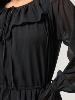 PixieGirl Petite Black Frill Tie Waist Dress