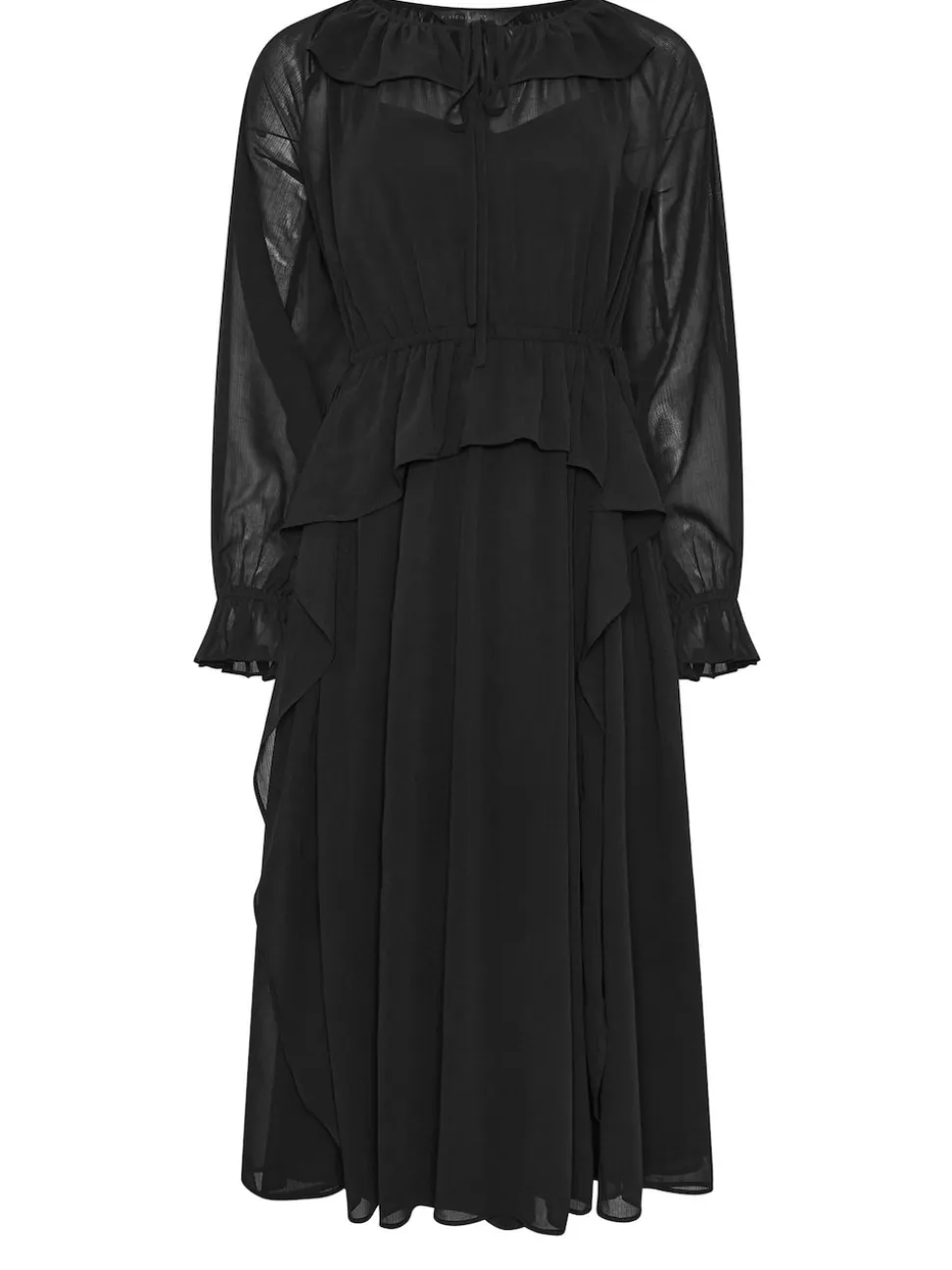 PixieGirl Petite Black Frill Tie Waist Dress