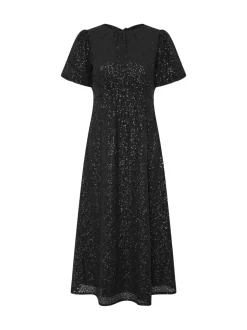 PixieGirl Petite Black Tie Back Sequin Midi Dress