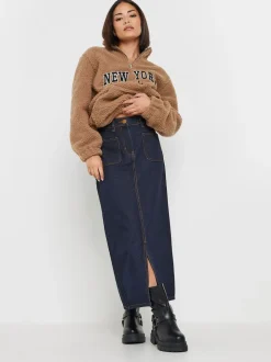 PixieGirl Petite Blue 100% Cotton Patch Pocket Midi Skirt