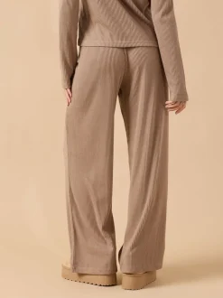 PixieGirl Petite Brown Ribbed Wide Leg Joggers