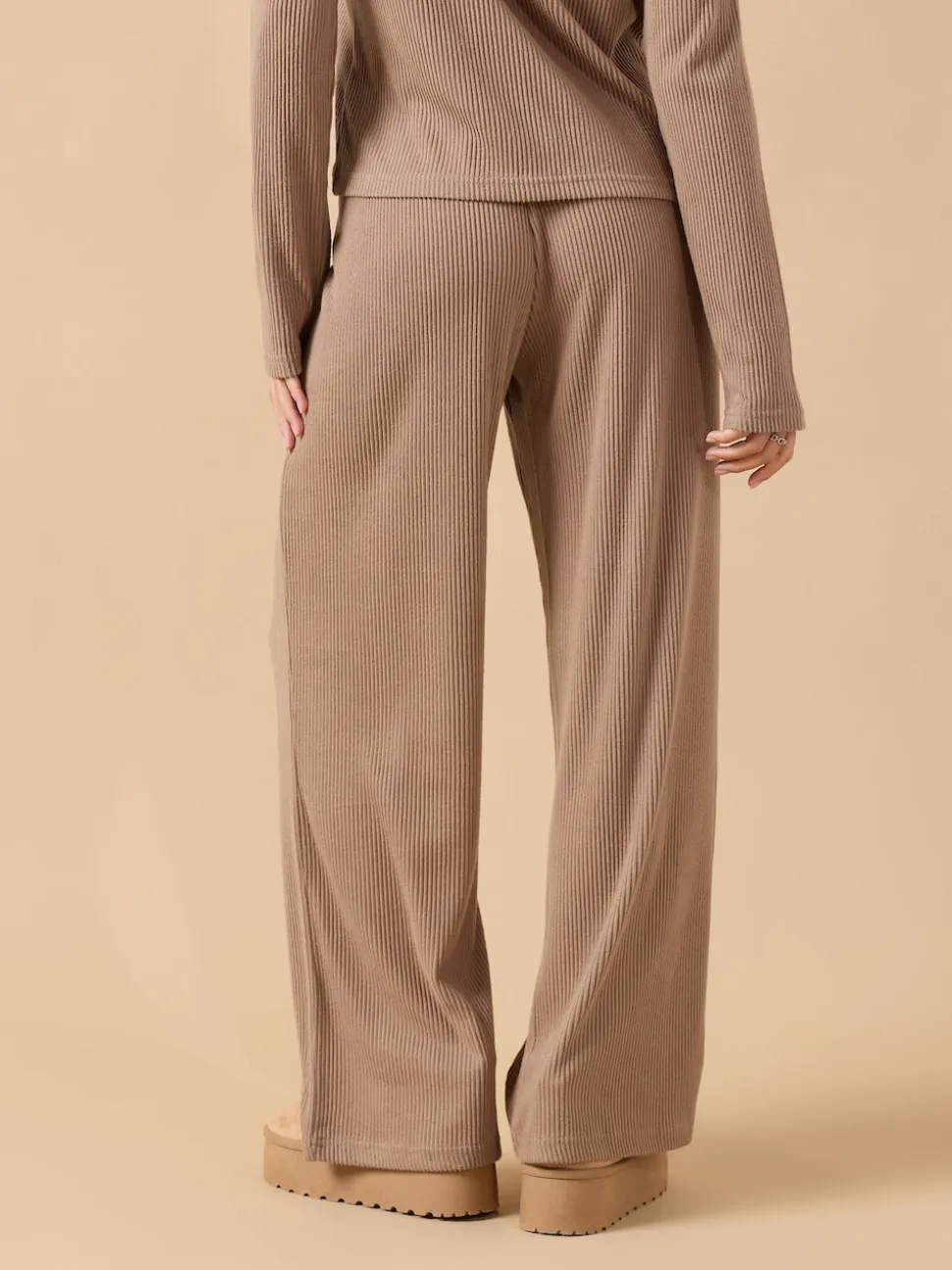PixieGirl Petite Brown Ribbed Wide Leg Joggers