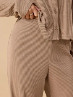 PixieGirl Petite Brown Ribbed Wide Leg Joggers