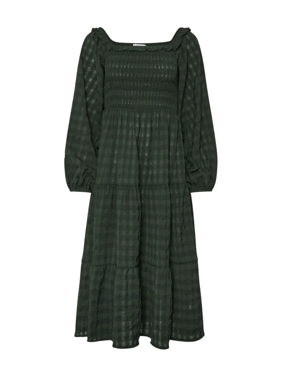 PixieGirl Petite Green Crinkle Check Long Sleeve Dress