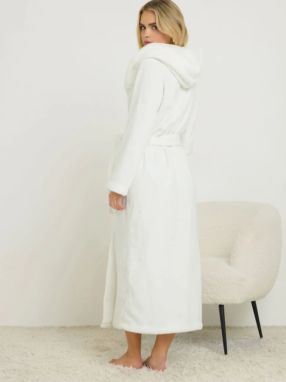 PixieGirl Petite White Cotton Touch Hooded Maxi Robe