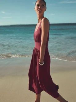 Plum Purple Jersey Waisted Summer Midi Dress