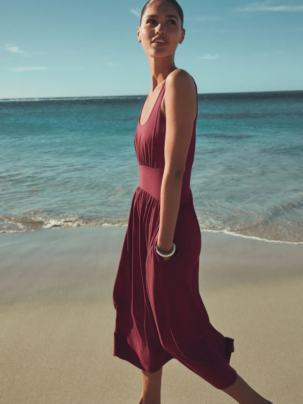 Plum Purple Jersey Waisted Summer Midi Dress