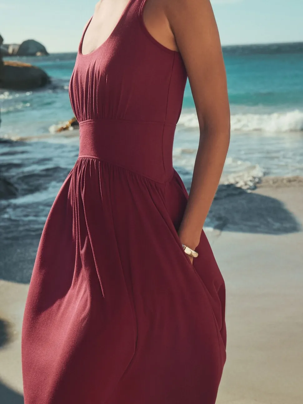 Plum Purple Jersey Waisted Summer Midi Dress