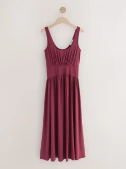 Plum Purple Jersey Waisted Summer Midi Dress
