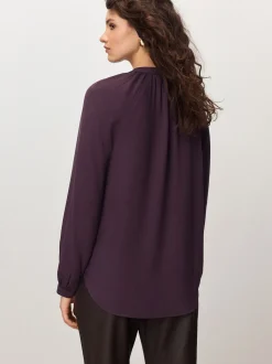 Plum Purple Long Sleeve V-Neck Blouse