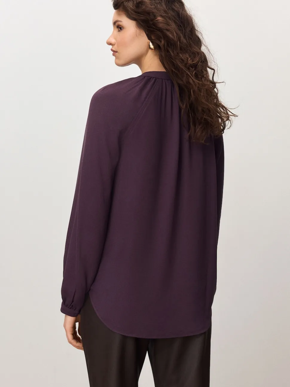 Plum Purple Long Sleeve V-Neck Blouse