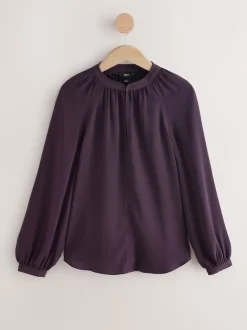 Plum Purple Long Sleeve V-Neck Blouse