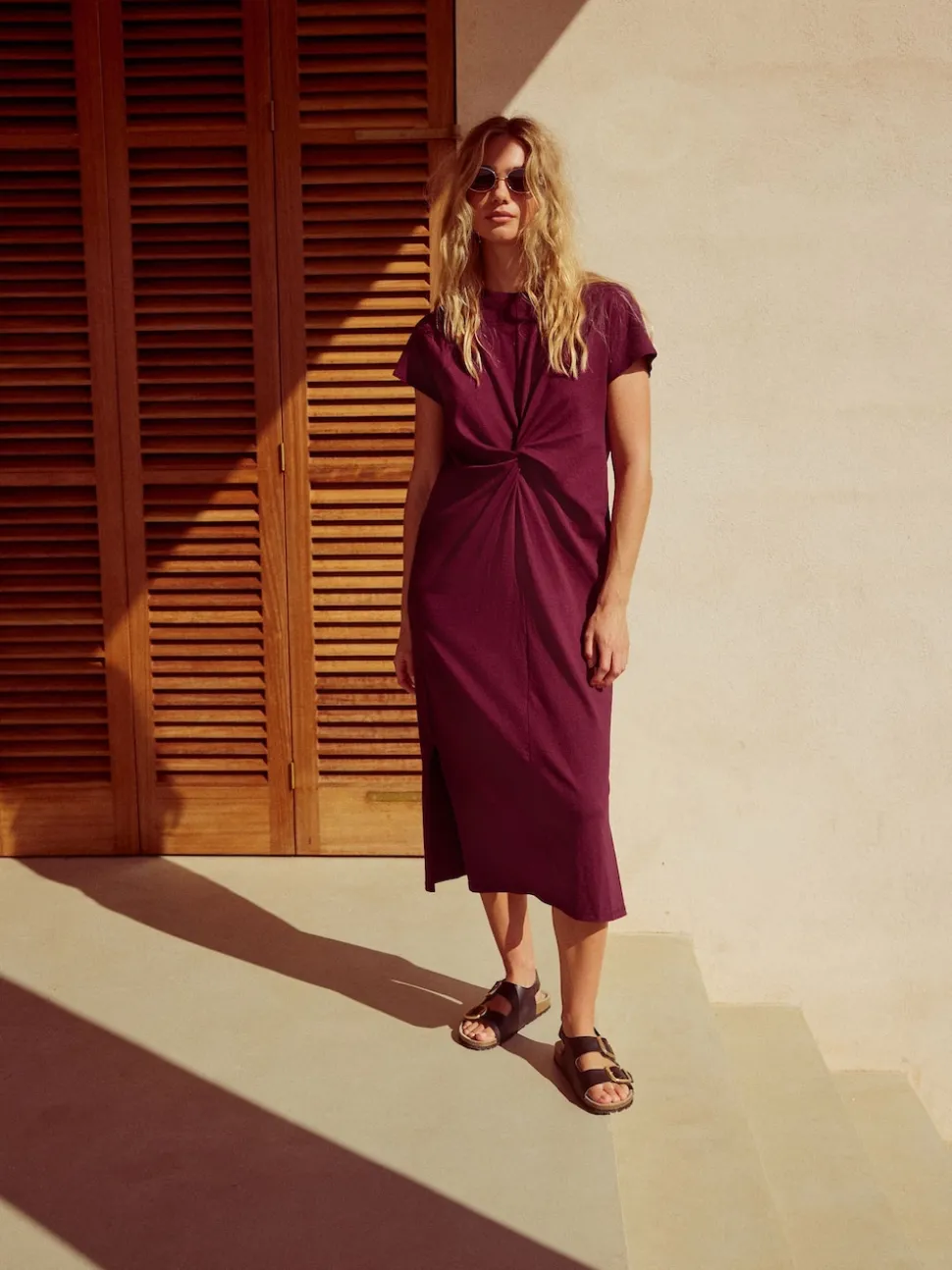 Plum Purple Twist Short Sleeved T-Shirt Summer Dress