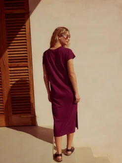 Plum Purple Twist Short Sleeved T-Shirt Summer Dress