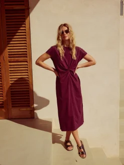 Plum Purple Twist Short Sleeved T-Shirt Summer Dress