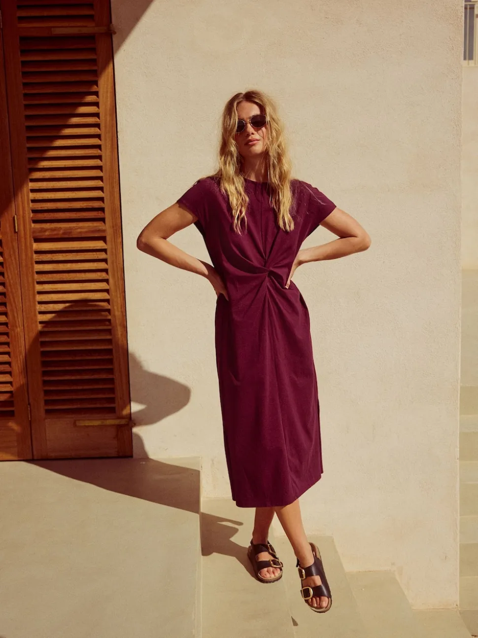 Plum Purple Twist Short Sleeved T-Shirt Summer Dress