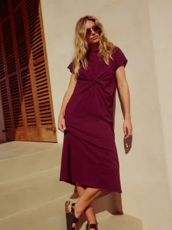 Plum Purple Twist Short Sleeved T-Shirt Summer Dress