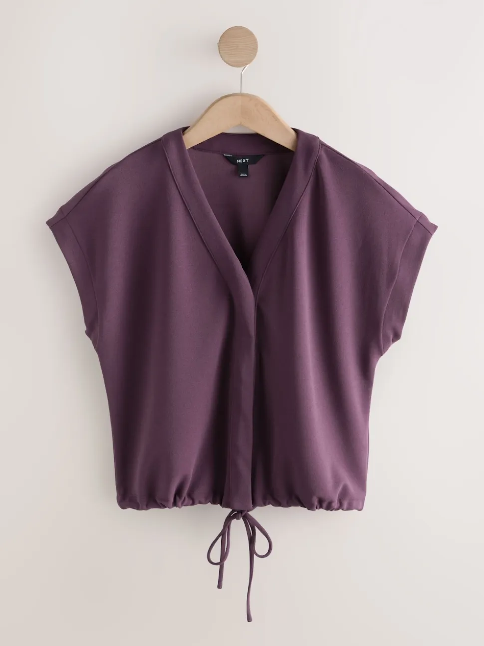 Plum Purple V-Neck Short Sleeved Tie Waist Top