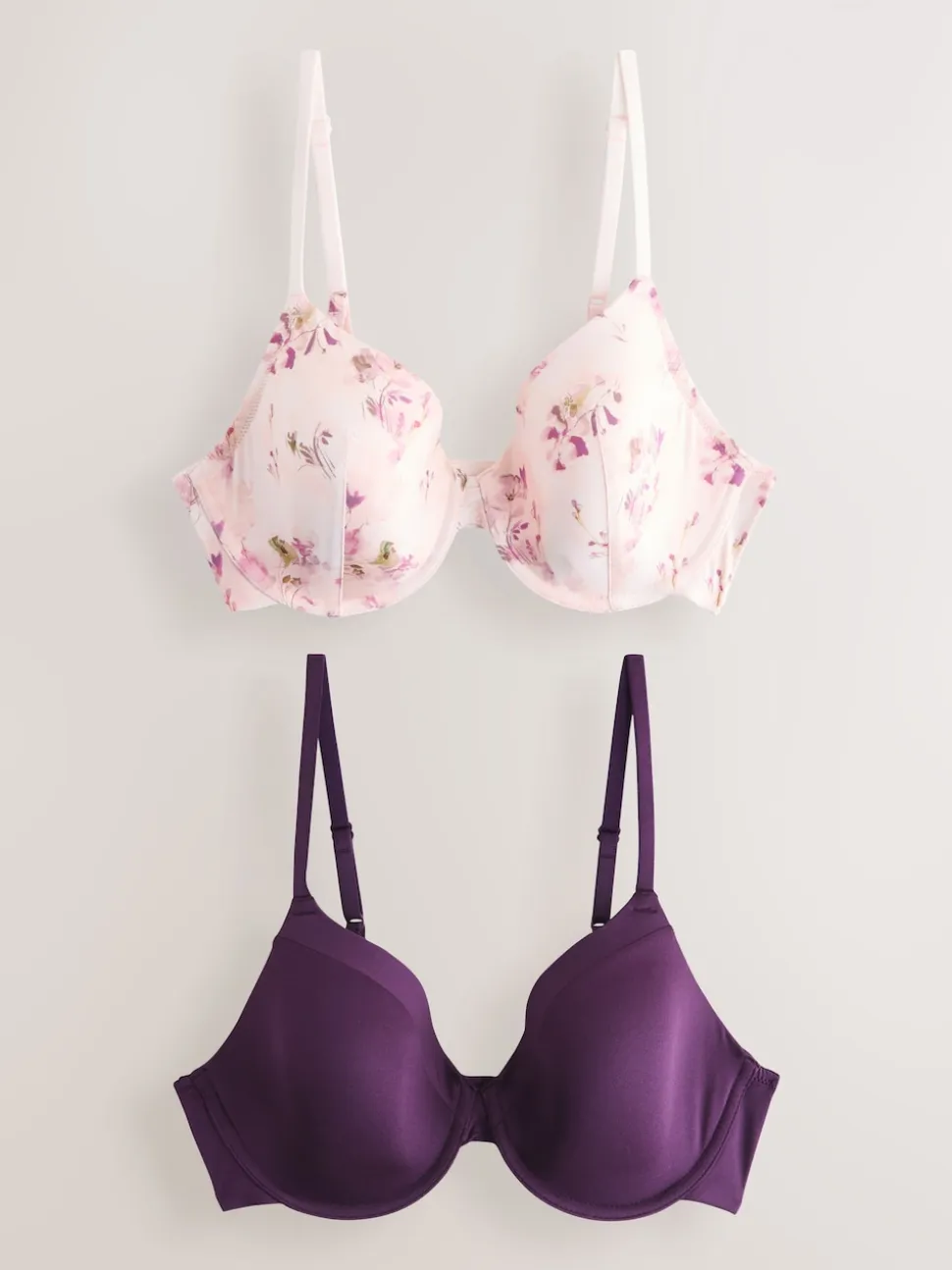 Plum Purple/Floral Print Full Cup A-E Smoothing Ultimate Comfort Bras 2 Pack