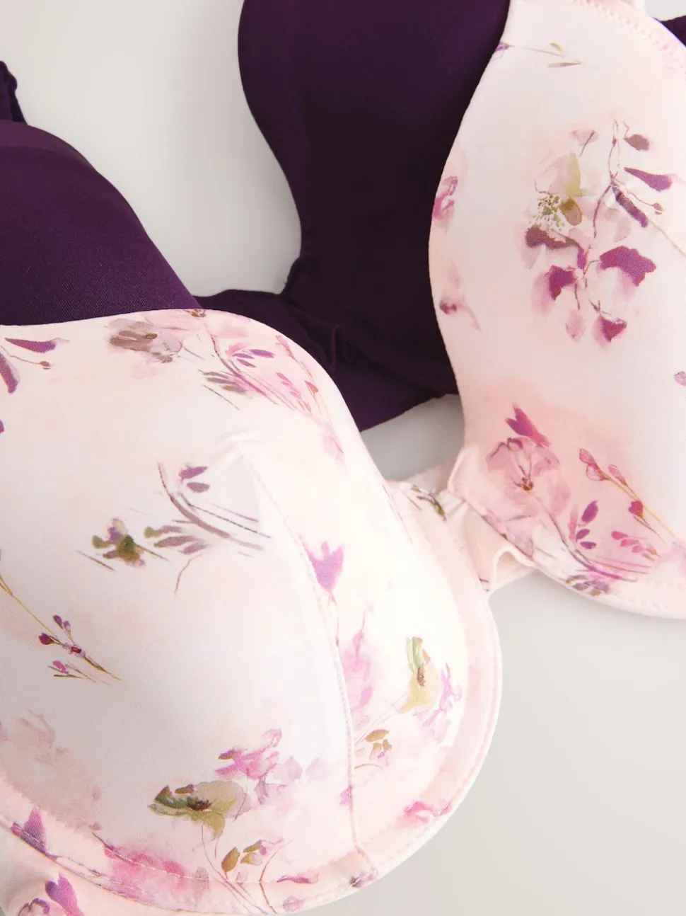 Plum Purple/Floral Print Full Cup A-E Smoothing Ultimate Comfort Bras 2 Pack