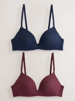 Plum Purple/Navy A-E Push Up Padded Non Wired Smoothing Bras 2 Pack