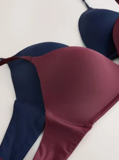Plum Purple/Navy A-E Push Up Padded Non Wired Smoothing Bras 2 Pack