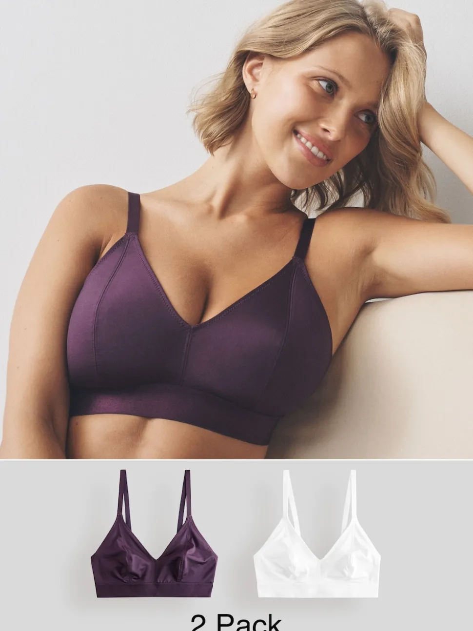 Plum Purple/White Bralette DD+ Ultimate Comfort Non Wire Bralettes 2 Pack