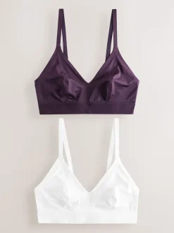 Plum Purple/White Bralette DD+ Ultimate Comfort Non Wire Bralettes 2 Pack