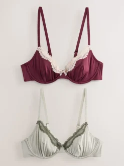 Plum/Green Non Pad Plunge High Shine Bra