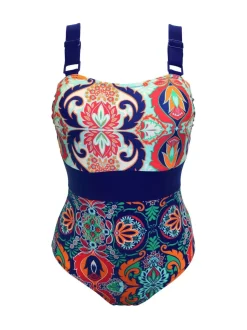 Pour Moi Aqua Blue Palm Springs Colour Block Tummy Control Swimsuit
