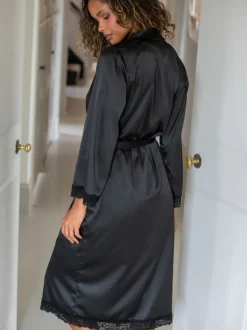 Pour Moi Black Dusk Satin Kimono Sleeve Midi Gown