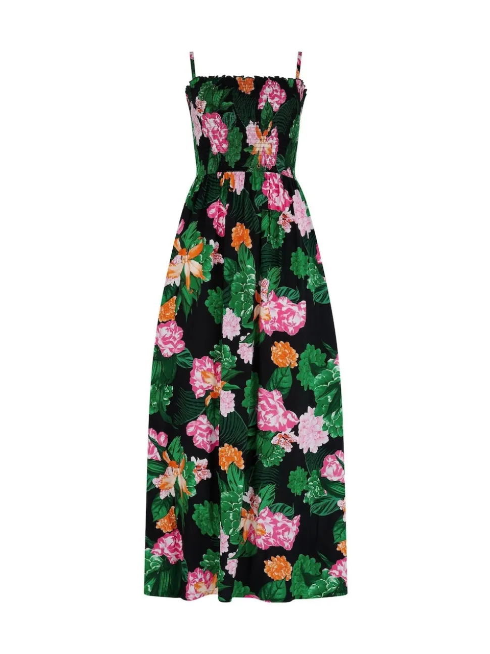 Pour Moi Black Floral Strapless Shirred Bodice Woven Maxi Beach Dress
