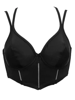 Pour Moi Black Non Padded Sydney Double Strap Underwired Longline Bikini Top