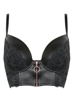 Pour Moi Black Onyx Zip Front Fastening Padded Longline Bra