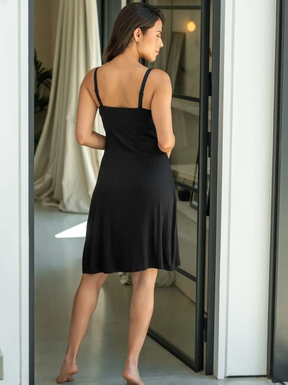Pour Moi Black Sofa Loves Lace Knee Length Soft Jersey Chemise