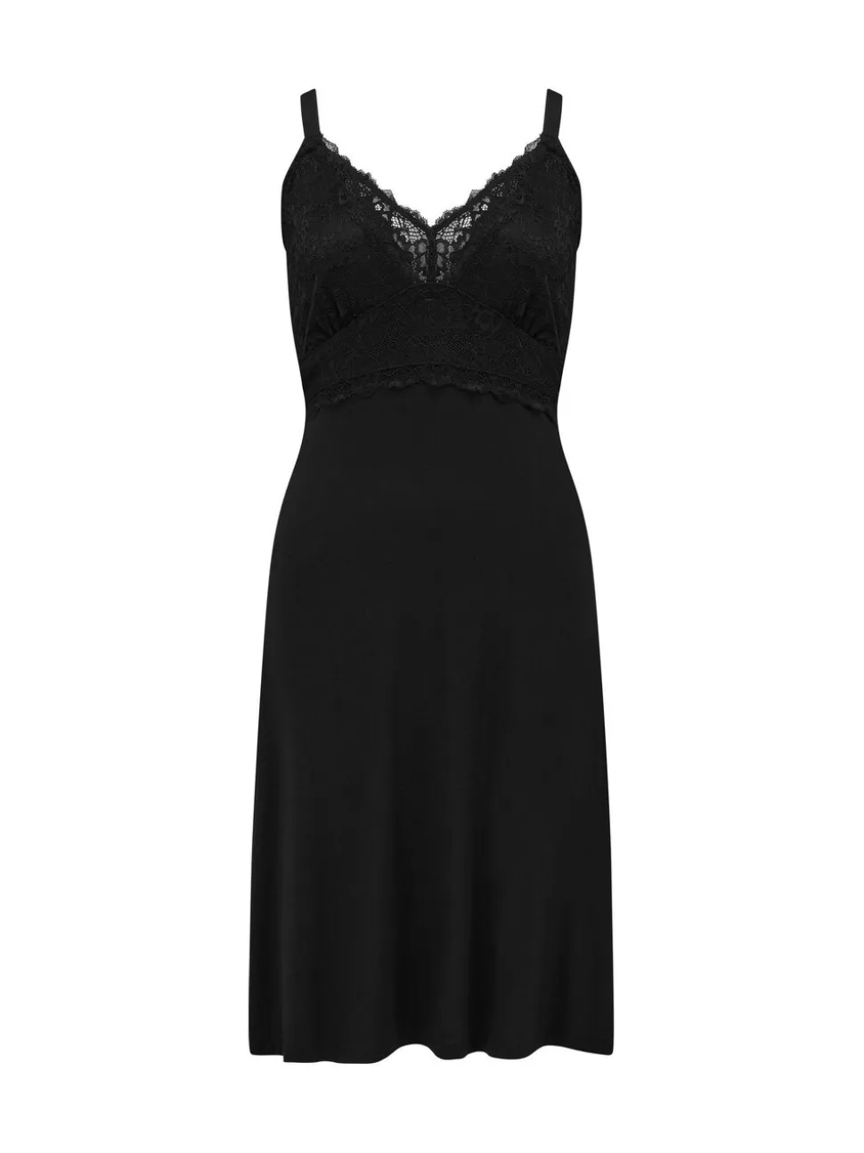 Pour Moi Black Sofa Loves Lace Knee Length Soft Jersey Chemise