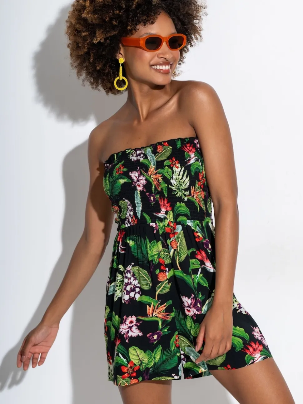 Pour Moi Black Strapless Shirred Bodice Woven Beach Playsuit