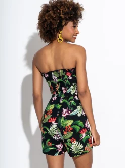 Pour Moi Black Strapless Shirred Bodice Woven Beach Playsuit