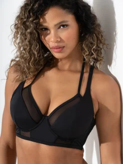 Pour Moi Black Sydney Underwired Mesh Longline Double Strap Bikini Top