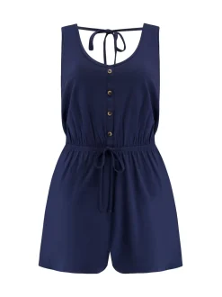 Pour Moi Blue Button Front Stretch Jersey Beach Playsuit