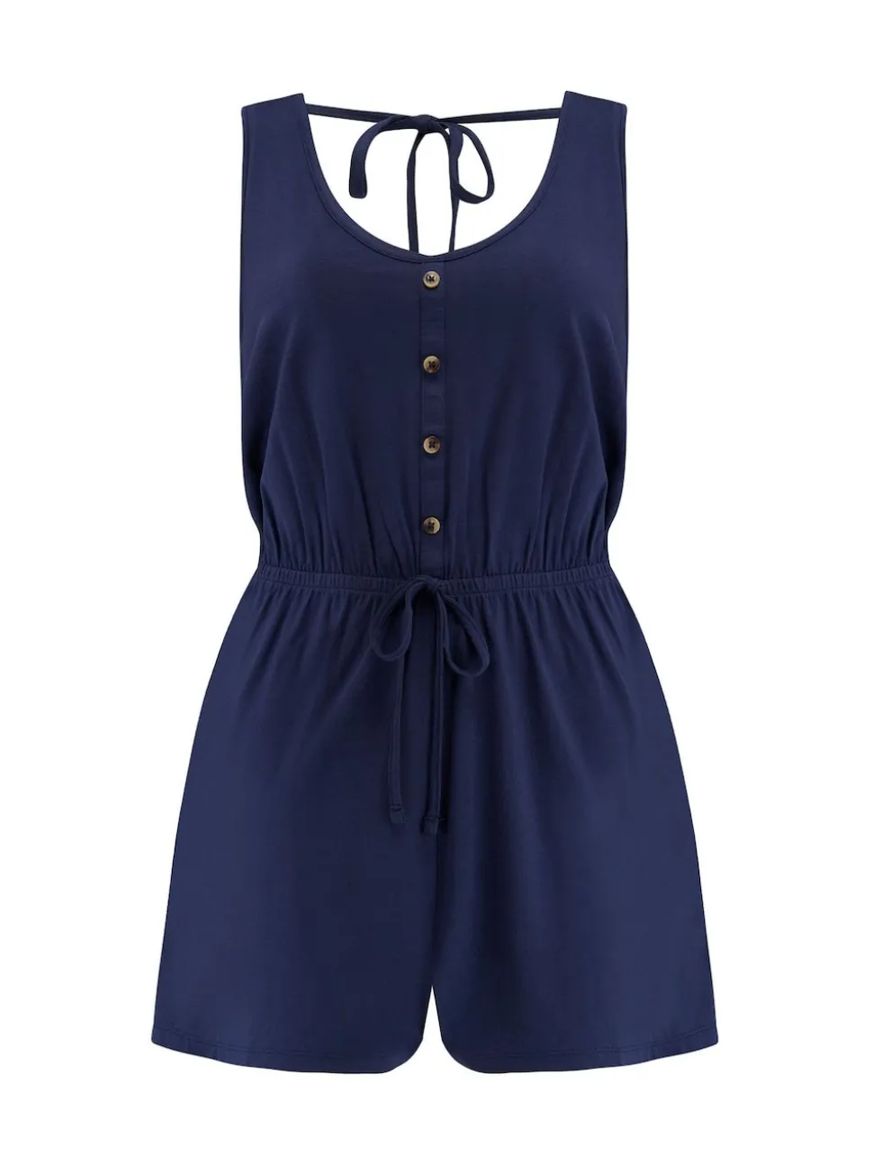 Pour Moi Blue Button Front Stretch Jersey Beach Playsuit
