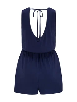 Pour Moi Blue Button Front Stretch Jersey Beach Playsuit