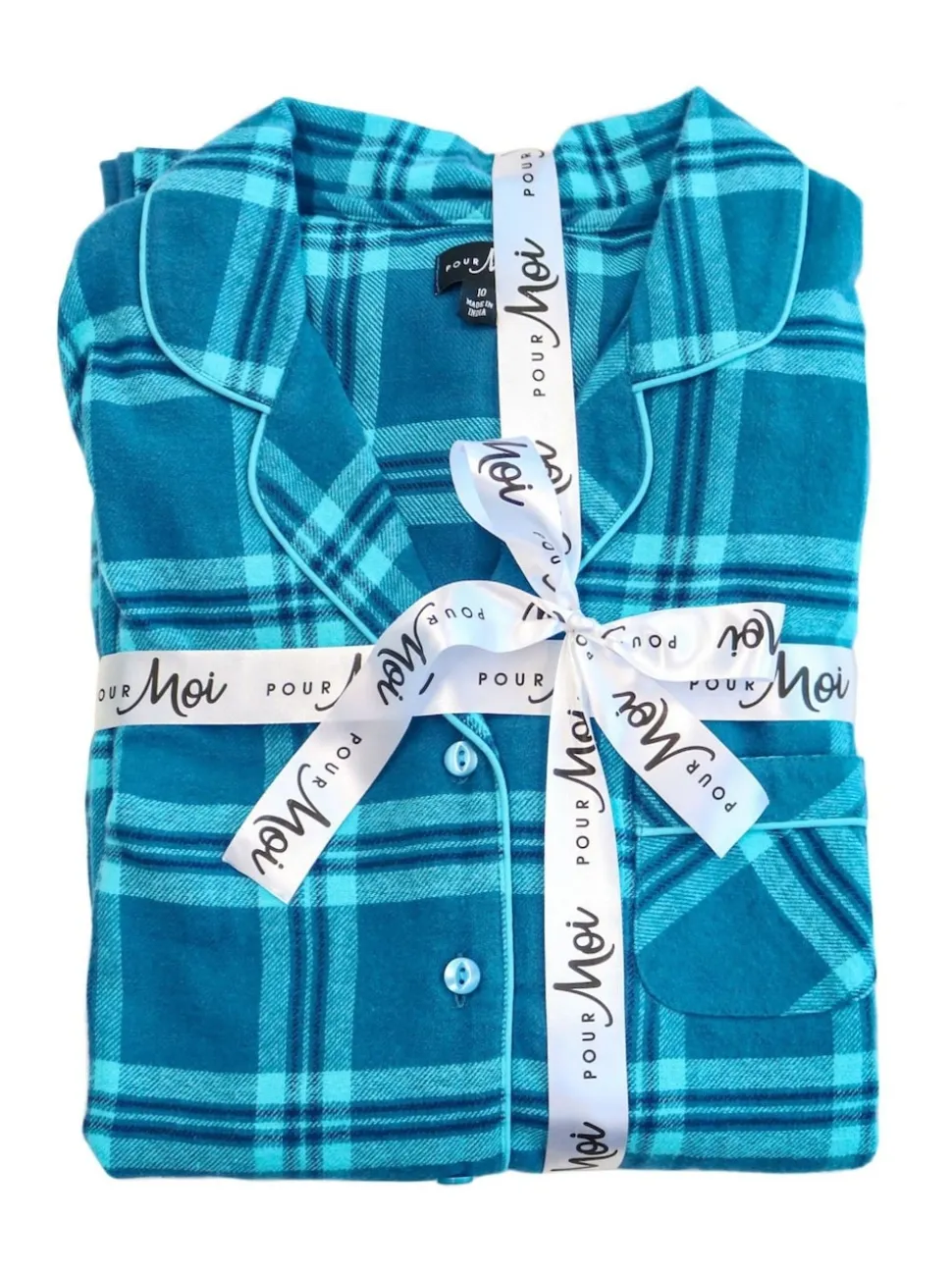 Pour Moi Blue Cosy Check Brushed Cotton Pyjamas Gift Set