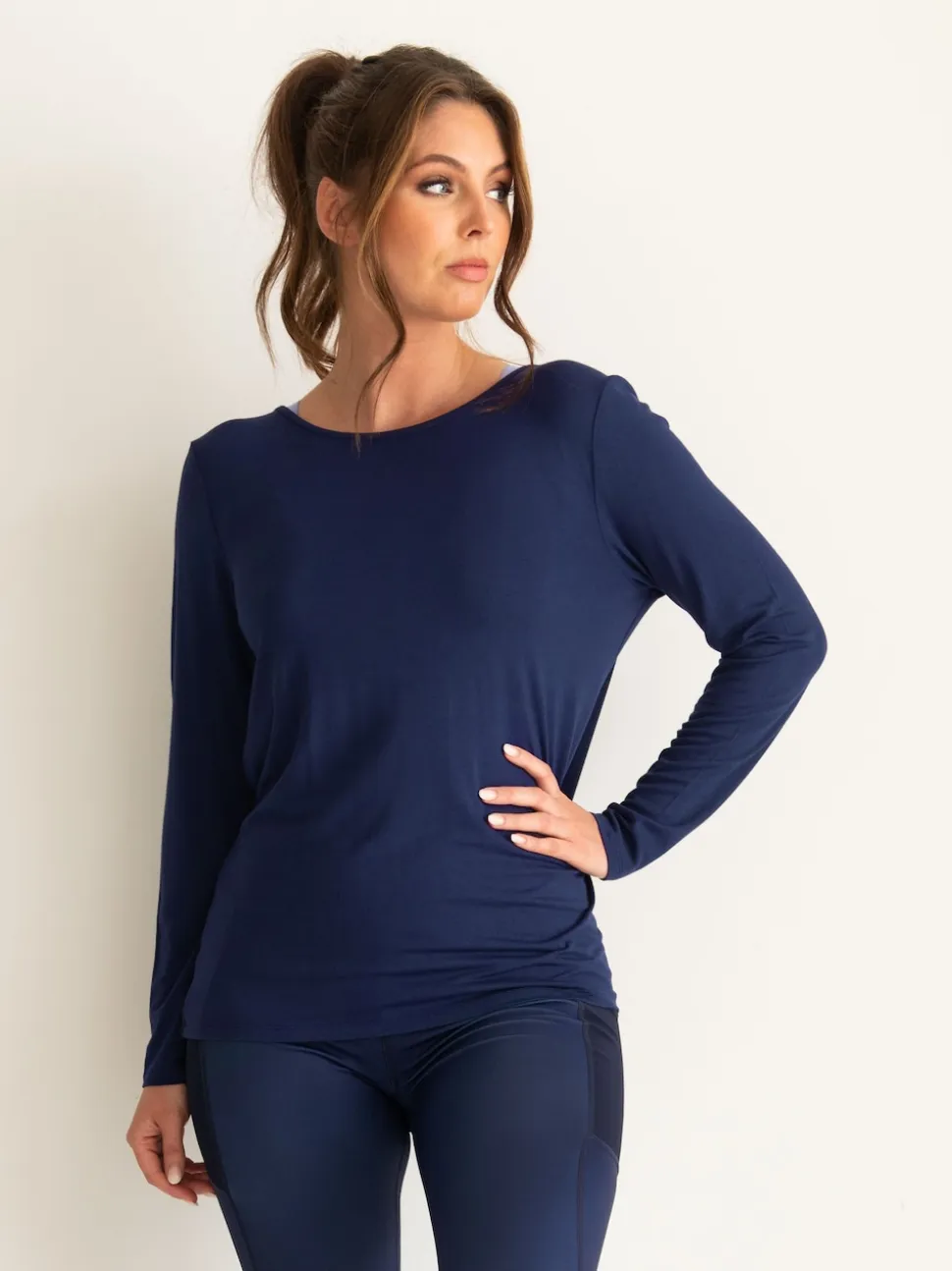 Pour Moi Blue Cross Back Jersey Yoga Top