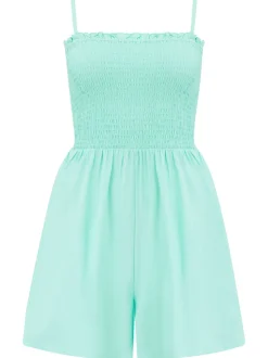 Pour Moi Blue Ground Strapless Shirred Bodice Woven Beach Playsuit