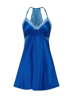 Pour Moi Blue Short Dusk Satin Lace Chemise