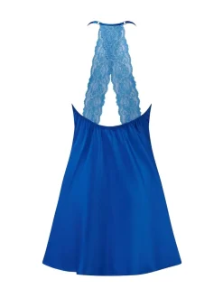 Pour Moi Blue Short Dusk Satin Lace Chemise